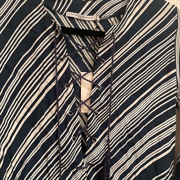 Faithfull The Brand Dark Green White Diagonal stripe Tunic - Picture 1 of 5